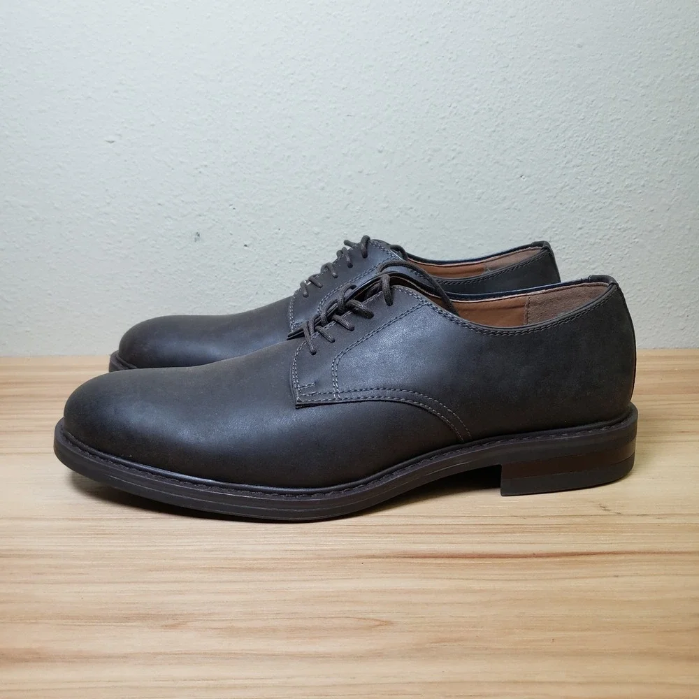 R2 Report Mens Size 10 Eric Lace Up Oxford Loafers Black Faux Leather Dress Shoe